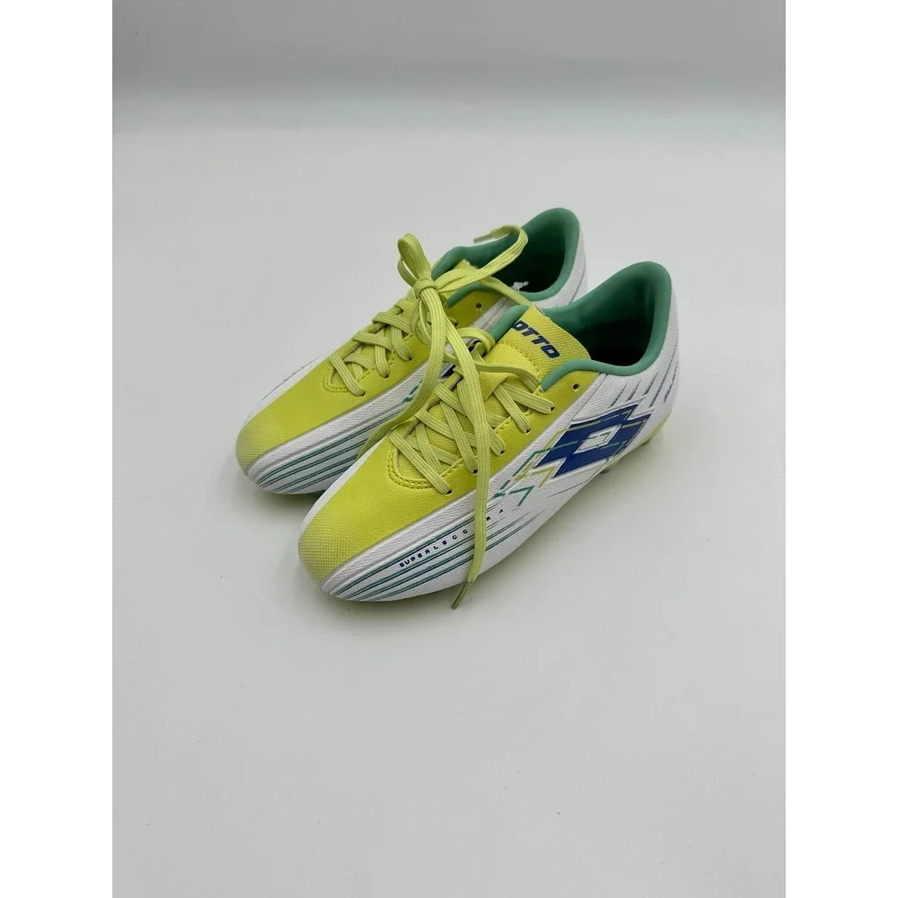 Lotto Solista 700 VIII FG Kids 1 Soccer Cleats White Sunny Lime Lace Up Sneakers